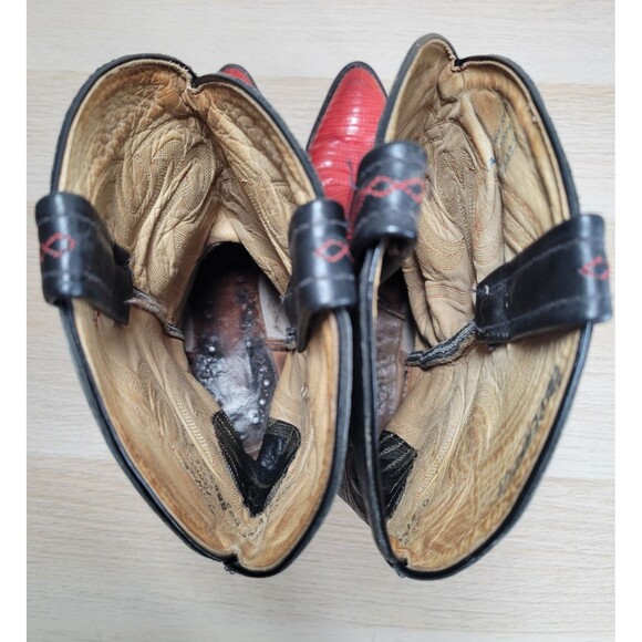 Tony Lama Leather Lizard Cowboy Boots Mens Size 9 D El Paso Black Red 8853 Vtg - Picture 8 of 13